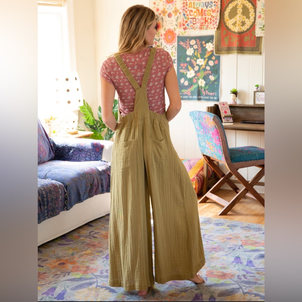 Free People Tan Jumpsuit with Relaxed Fit and Adjustable Straps